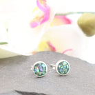 Hepburn and Hughes Abalone Shell Earrings | Circle Mosaic Stud | Sterling Silver