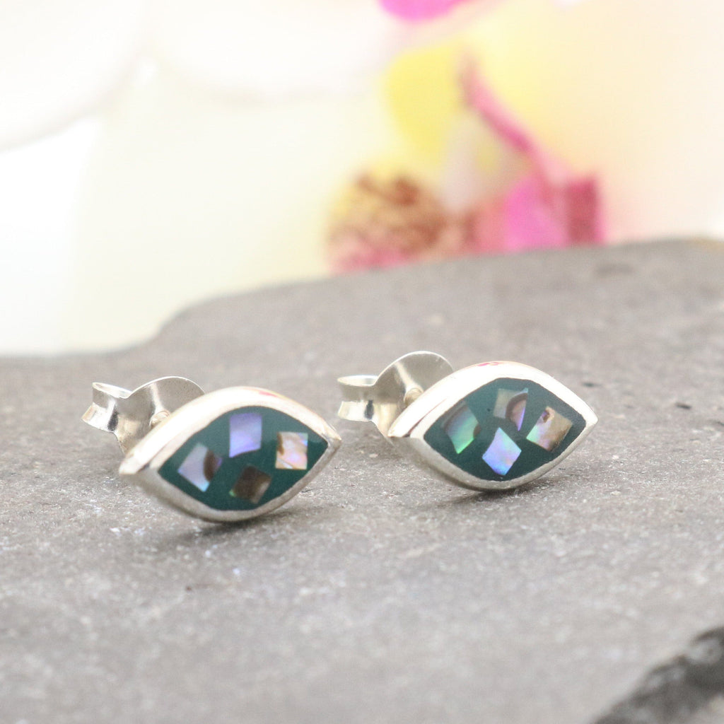 Hepburn and Hughes Abalone Shell Earrings | Oval Stud | Sterling Silver