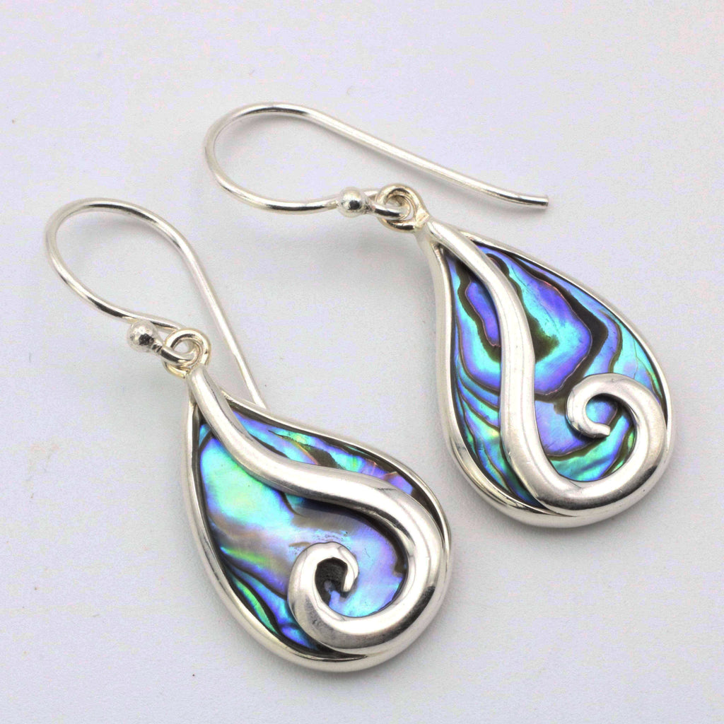 Hepburn and Hughes Abalone Shell Earrings | Teardrop with Swirl | Sterling Silver