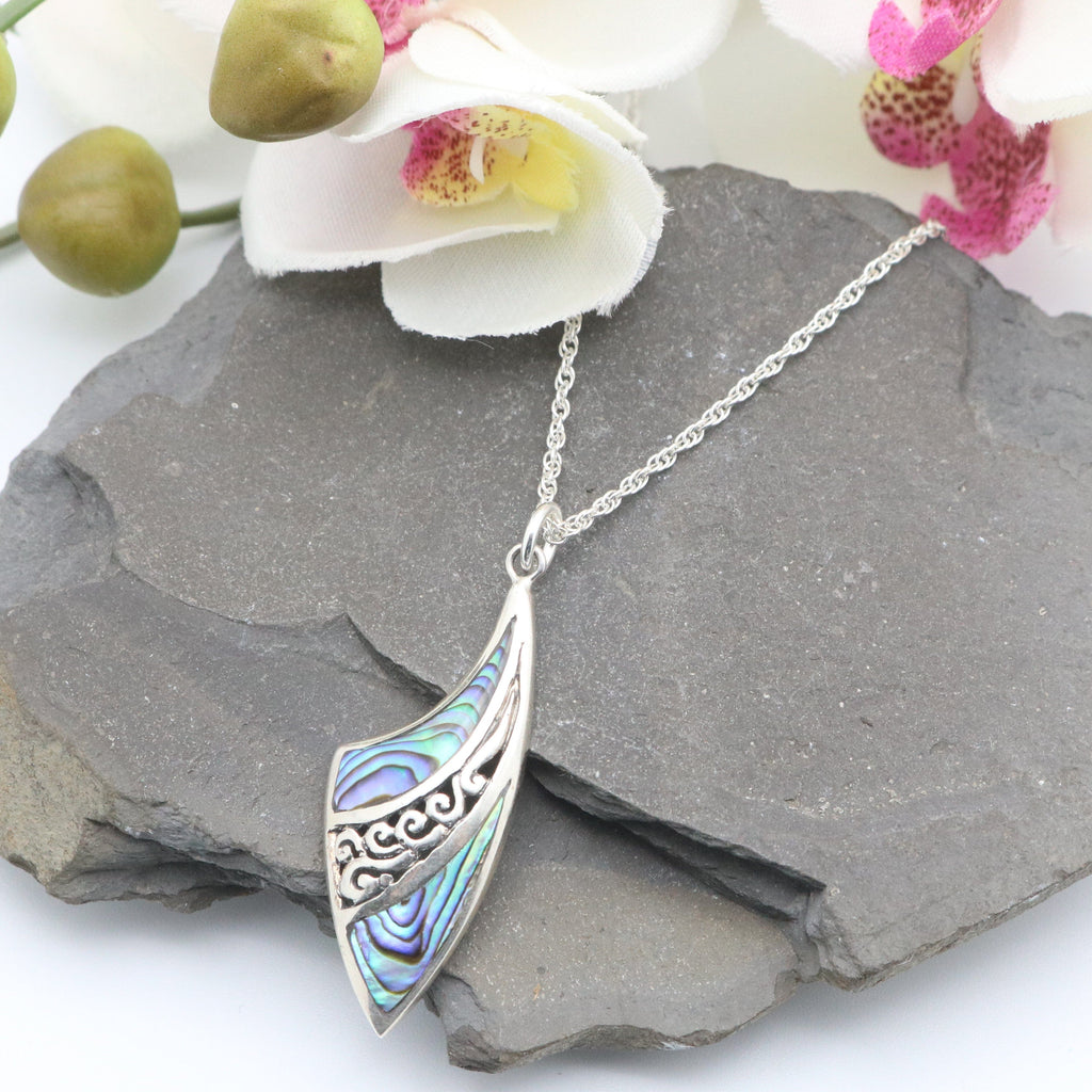 Hepburn and Hughes Abalone Shell Pendant | Abstract with swirl | Sterling Silver
