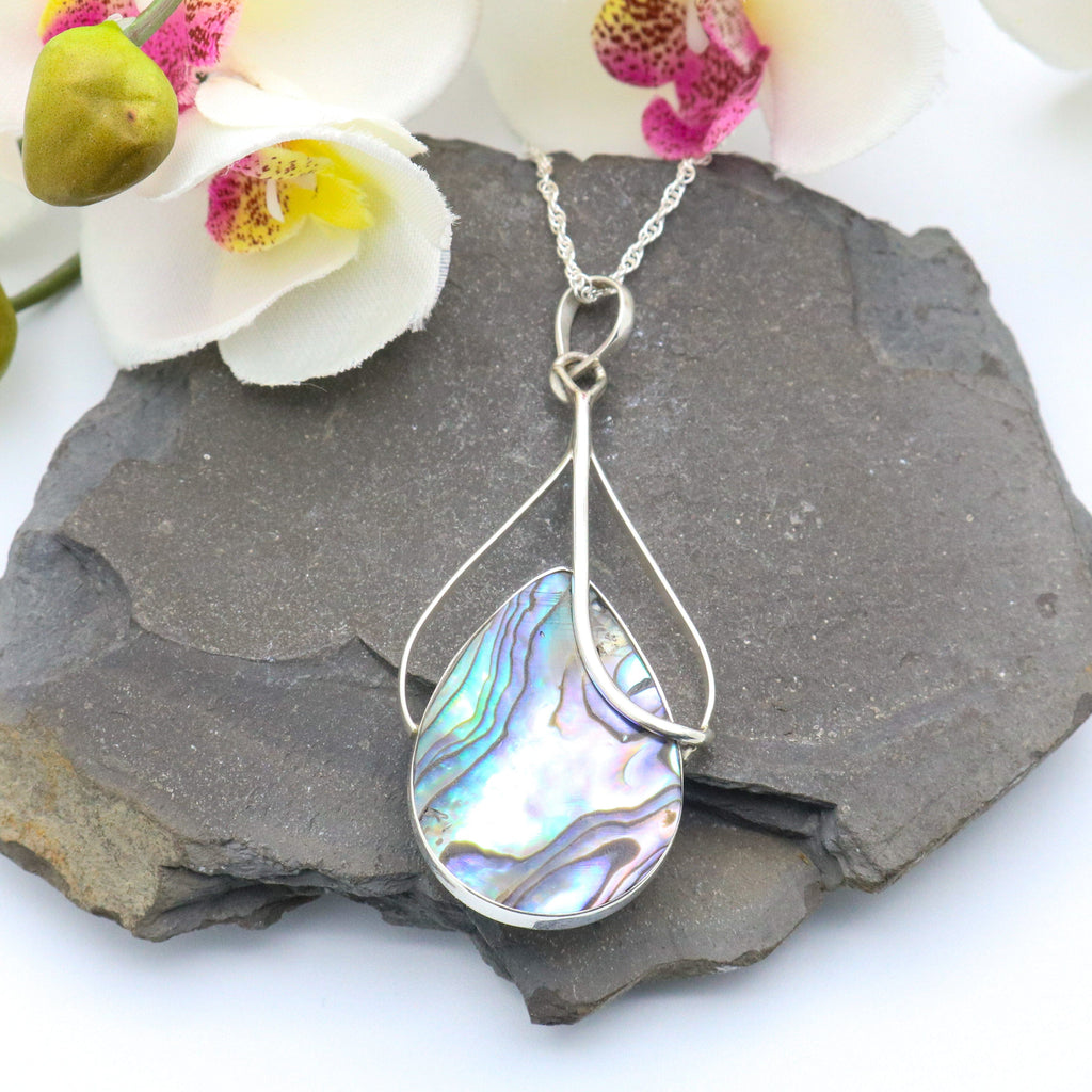 Hepburn and Hughes Abalone Shell Pendant | Hanging Teardrop | Sterling Silver