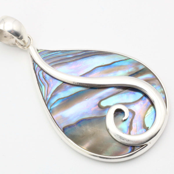 Abalone Shell Pendant | Teardrop with Swirl | Sterling Silver