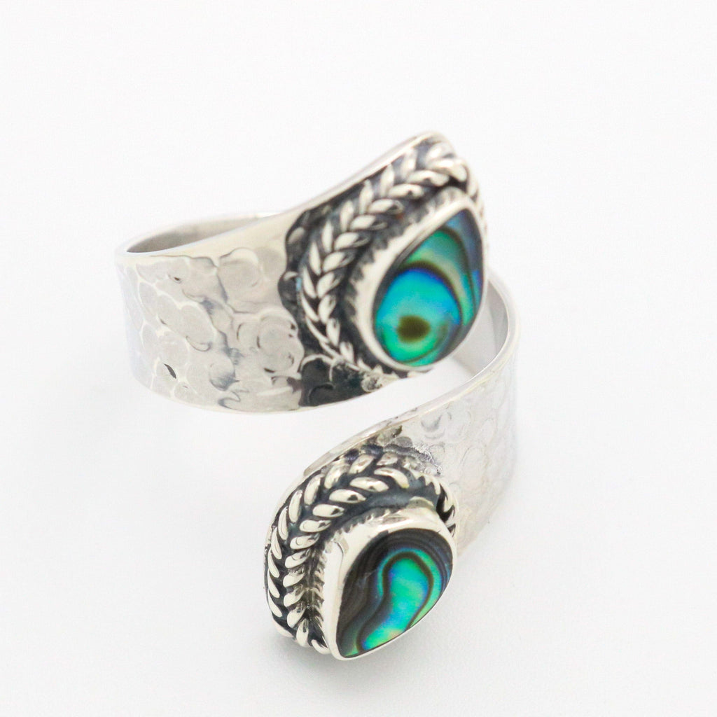 Hepburn and Hughes Abalone Shell Ring | Long Double Teardrop | Sterling Silver