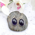 Hepburn and Hughes Amethyst Earrings, Oval in Sterling Silver