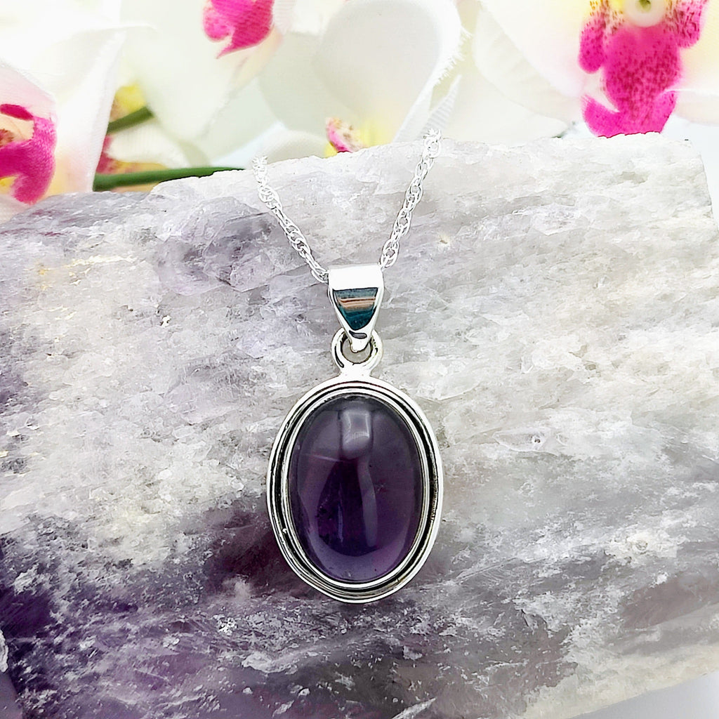 Hepburn and Hughes Amethyst Pendant | Purple Necklace | Small Oval | Sterling Silver