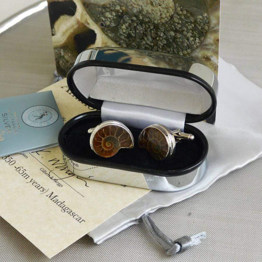 Hepburn and Hughes Ammonite Cufflinks in Sterling Silver
