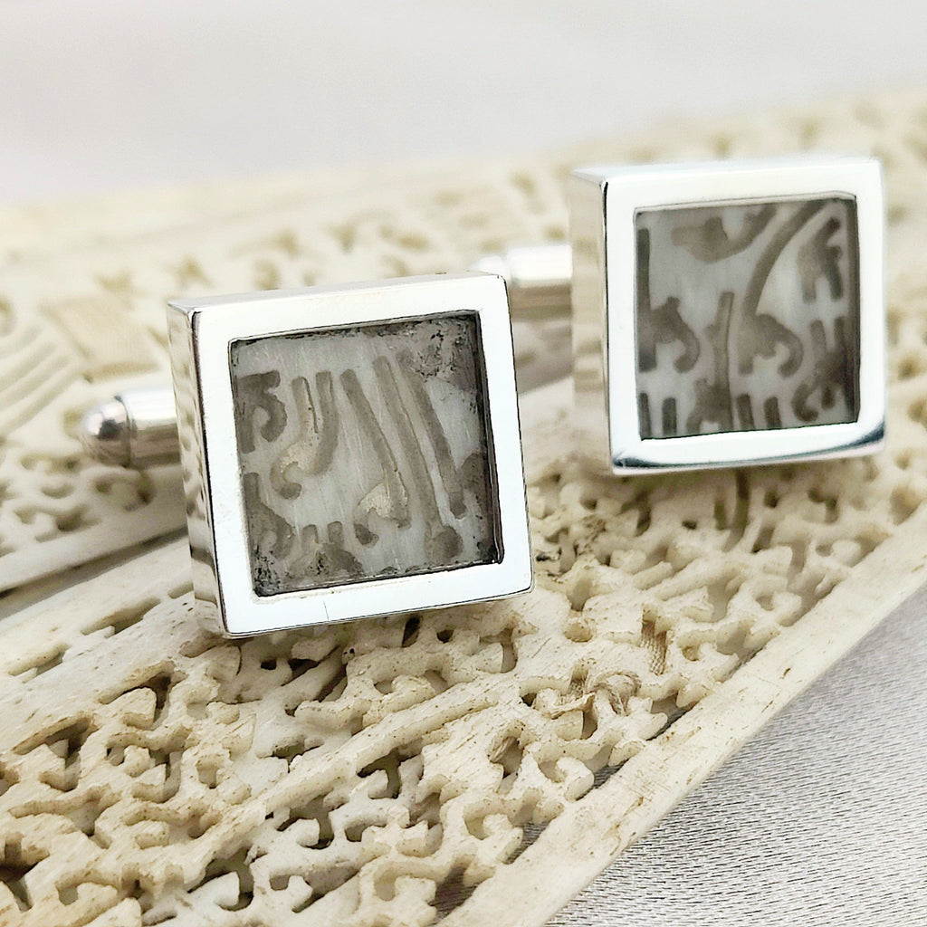 Hepburn and Hughes Antique Chinese Fan Cufflinks | Jade | Sterling Silver