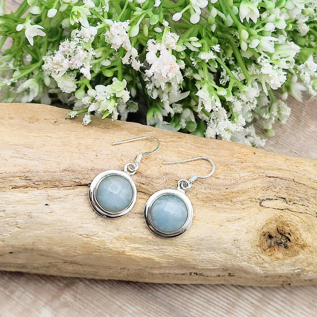Hepburn and Hughes Aquamarine Earrings | Circle Double Bezel | March Birthstone | Sterling Silver