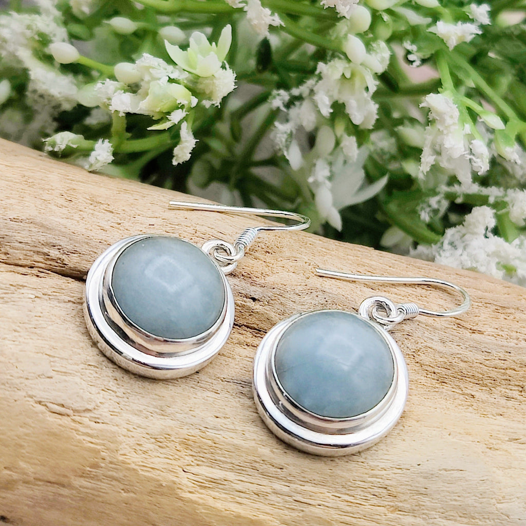 Hepburn and Hughes Aquamarine Earrings | Circle Double Bezel | March Birthstone | Sterling Silver