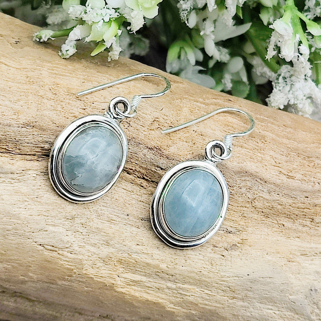 Hepburn and Hughes Aquamarine Earrings | Oval Double Bezel | March Birthstone | Sterling Silver