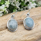 Hepburn and Hughes Aquamarine Earrings | Oval Double Bezel | March Birthstone | Sterling Silver