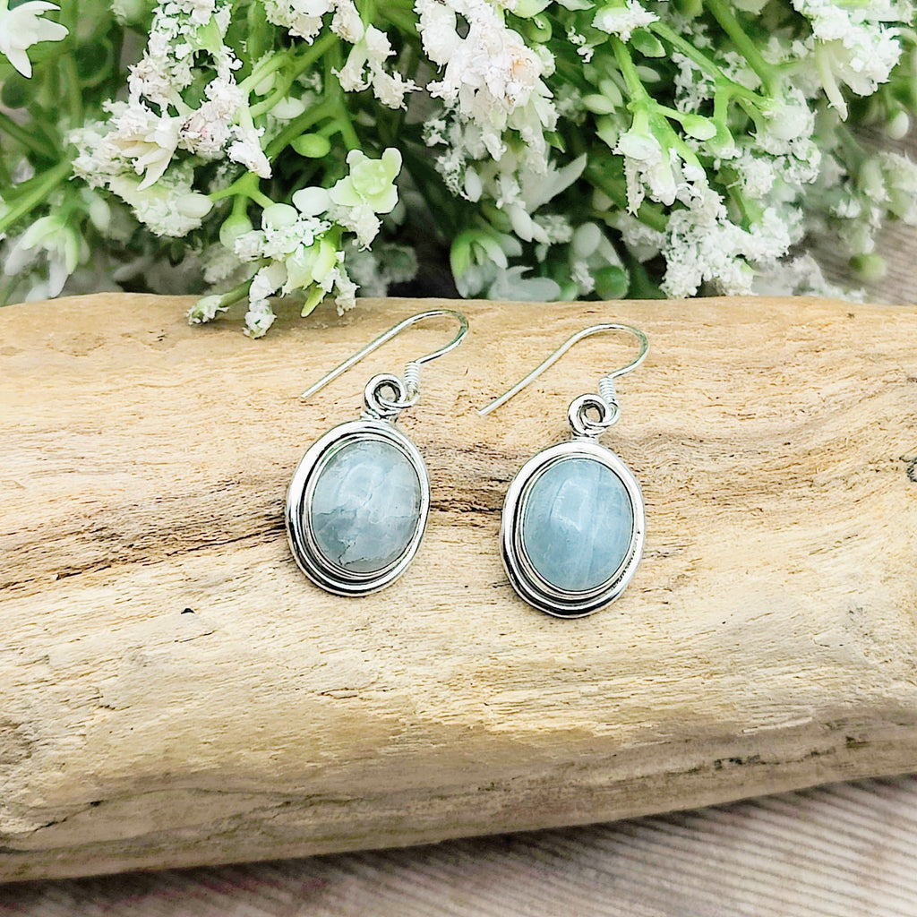 Hepburn and Hughes Aquamarine Earrings | Oval Double Bezel | March Birthstone | Sterling Silver