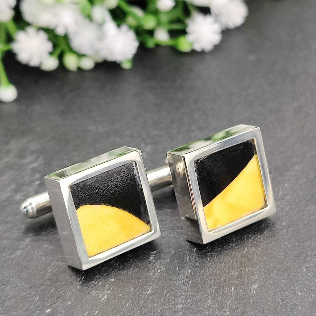 Hepburn and Hughes Art Deco Cufflinks | Clarice Cliff | 17mm square yellow | Sterling Silver