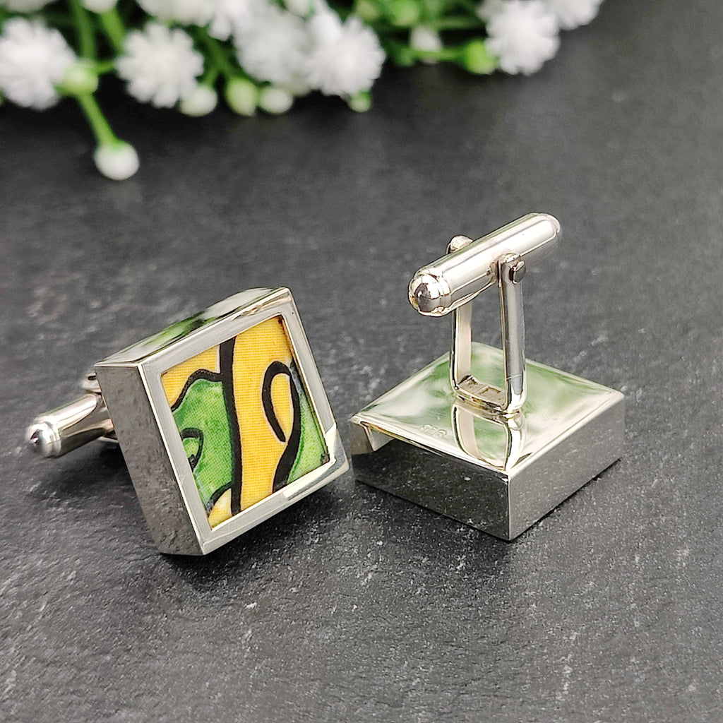 Hepburn and Hughes Art Deco Cufflinks, Clarice Cliff in Sterling Silver