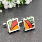 Hepburn and Hughes Art Deco Cufflinks | Clarice Cliff | Large Red Mix | Sterling Silver