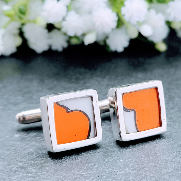 Vintage Sterling online Silver Cufflinks Art Deco Peaky Blinders Orange enamel Present