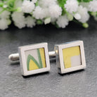 Hepburn and Hughes Art Deco Cufflinks | Clarice Cliff Pottery | Yellow and White Square Cufflinks | Sterling Silver | Four options