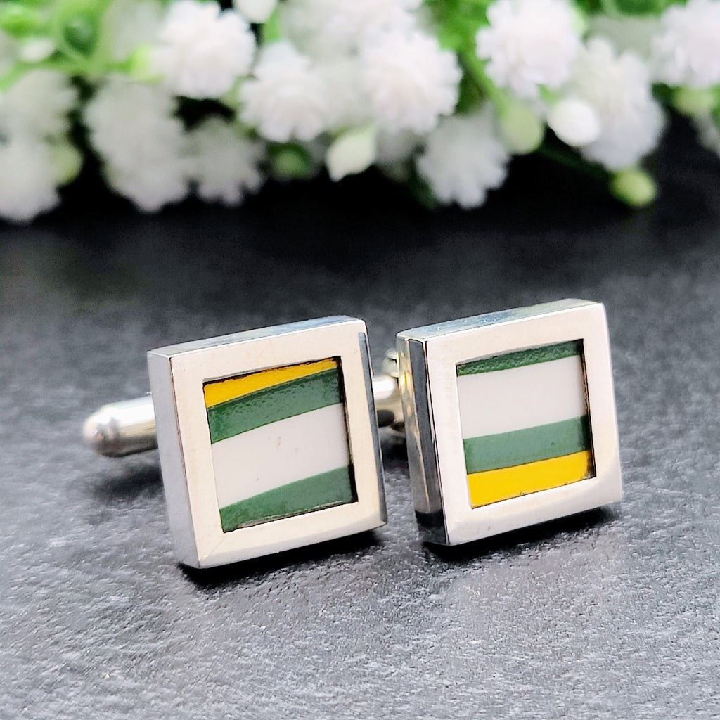 Hepburn and Hughes Art Deco Cufflinks | Clarice Cliff Pottery | Yellow and White Square Cufflinks | Sterling Silver | Four options