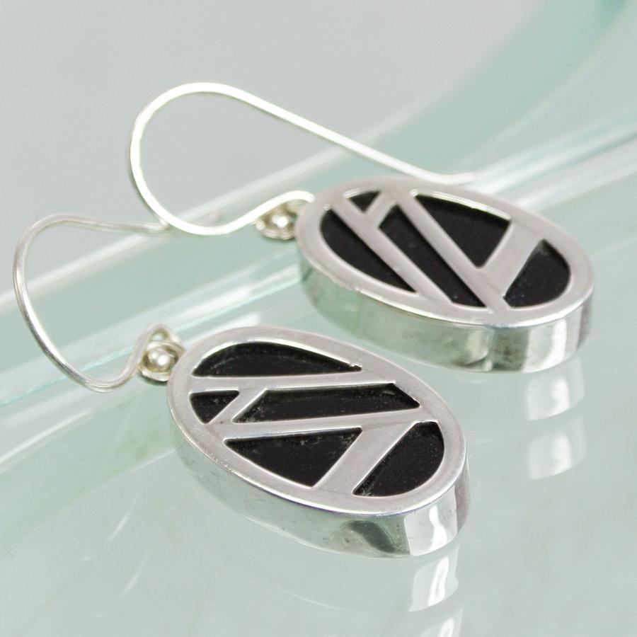 Hepburn and Hughes Art Deco Earrings, small oval in Sterling Silver