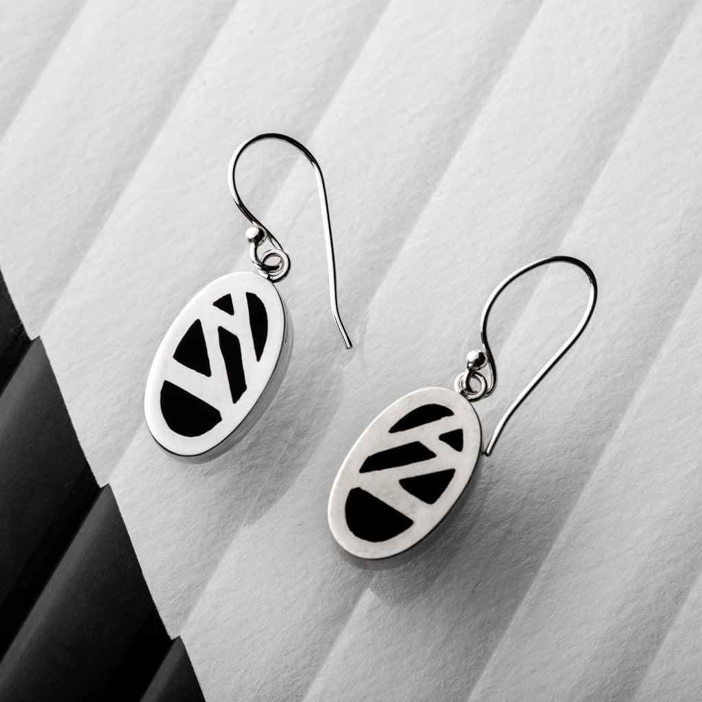 Hepburn and Hughes Art Deco Earrings, small oval in Sterling Silver