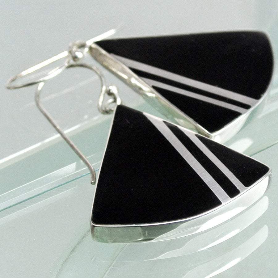 Hepburn and Hughes Art Deco Earrings, triangle in Sterling Silver