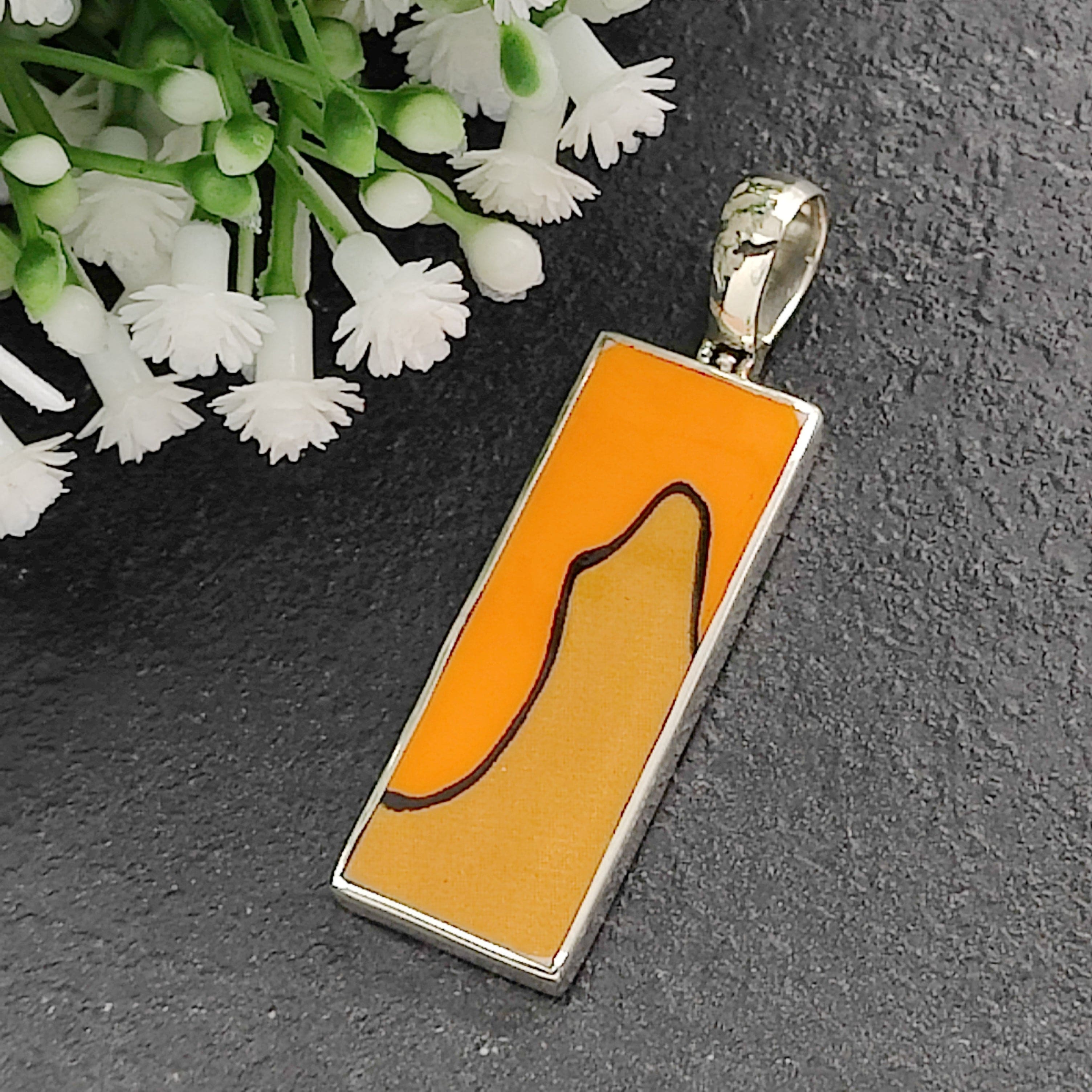 Hepburn and Hughes Art Deco Pendant | Clarice Cliff Ceramics | Rectangle | Sterling Silver