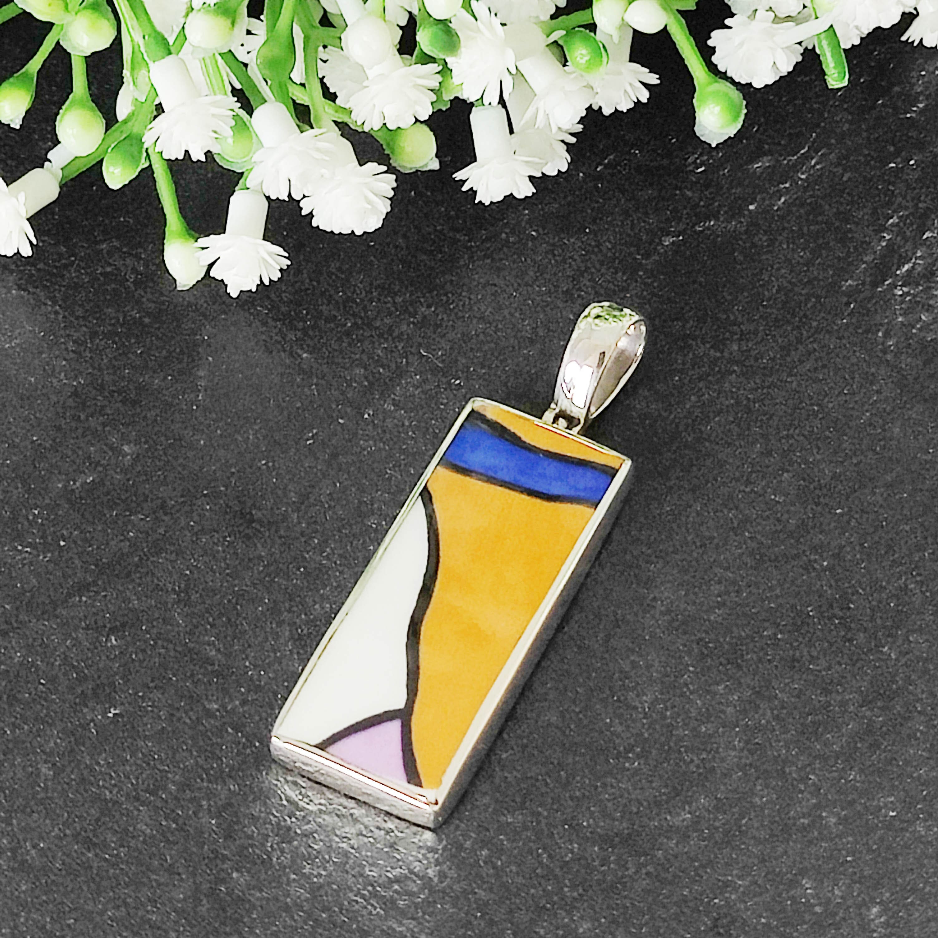 Hepburn and Hughes Art Deco Pendant | Clarice Cliff Ceramics | Rectangle | Sterling Silver