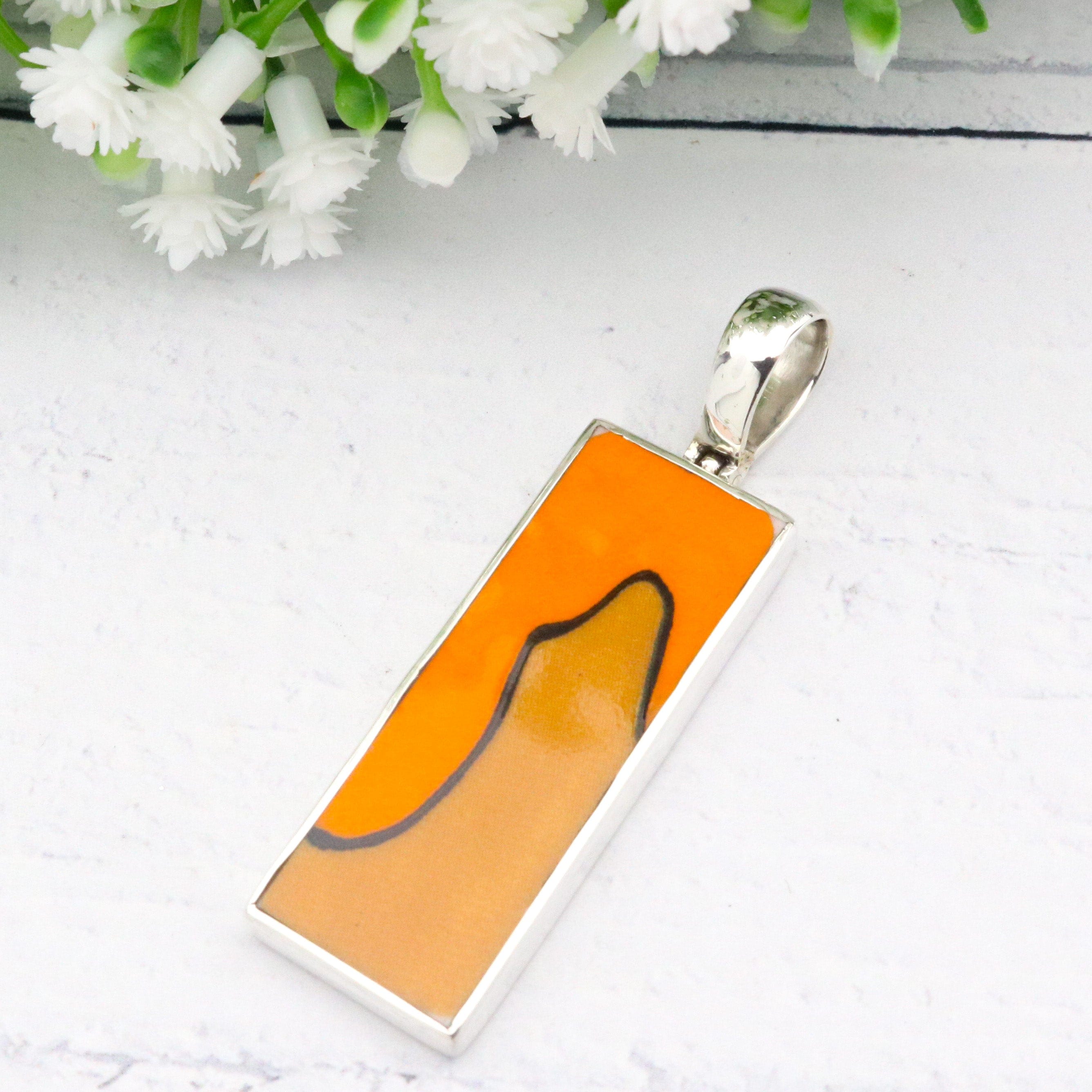 Hepburn and Hughes Art Deco Pendant | Clarice Cliff Ceramics | Rectangle | Sterling Silver