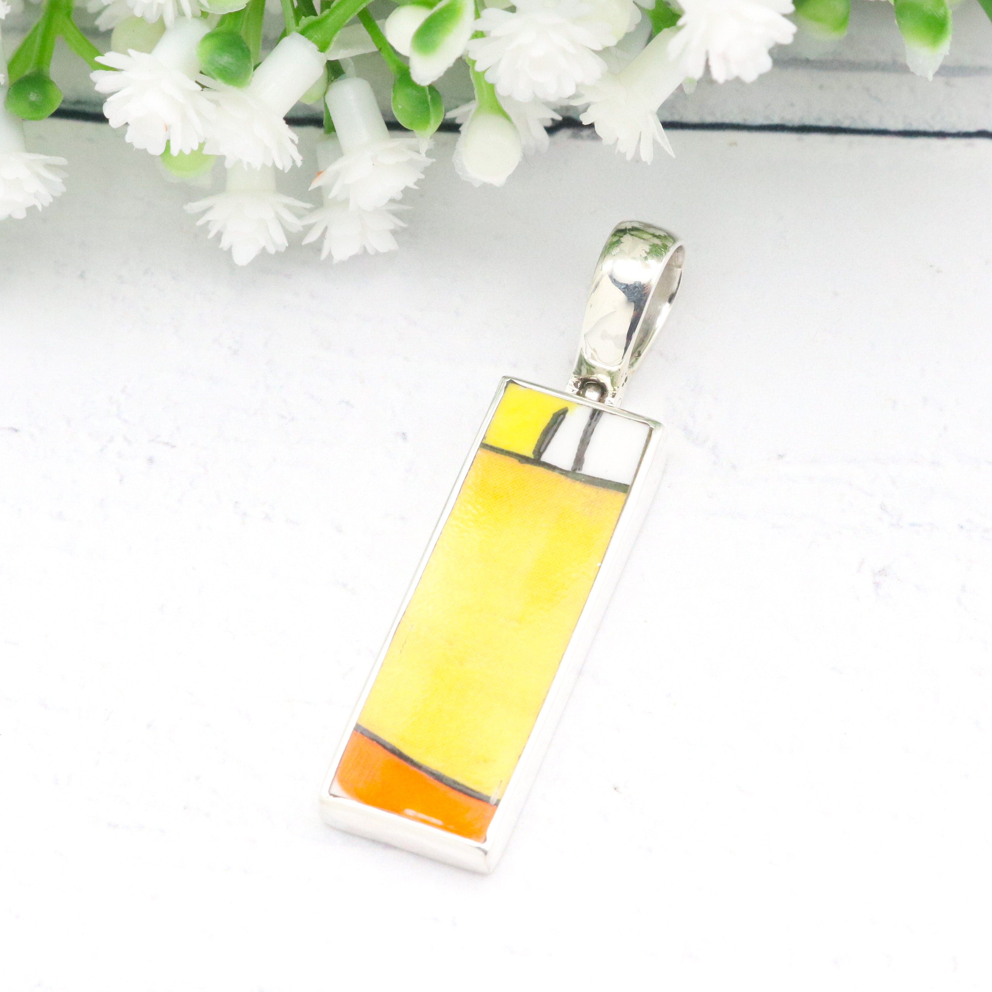 Hepburn and Hughes Art Deco Pendant | Clarice Cliff Ceramics | Slim Rectangle | Sterling Silver