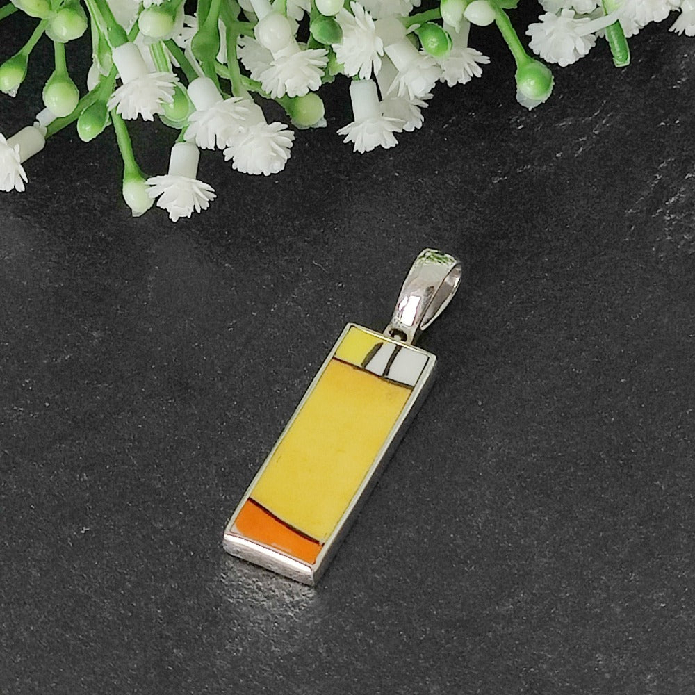 Hepburn and Hughes Art Deco Pendant | Clarice Cliff Ceramics | Slim Rectangle | Sterling Silver