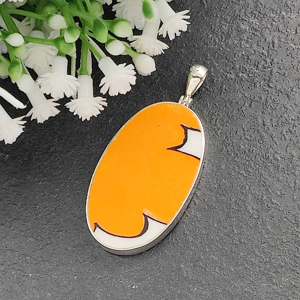Hepburn and Hughes Art Deco Pendant | Clarice Cliff Necklace | Orange and White | Sterling Silver