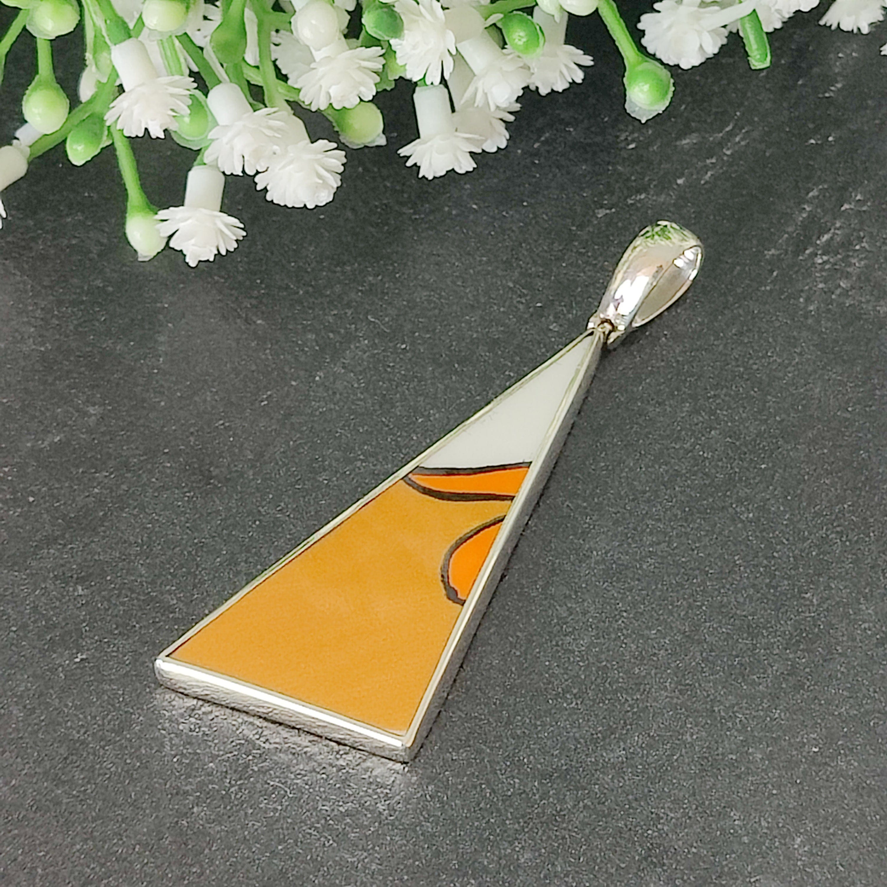 Hepburn and Hughes Art Deco Pendant, Clarice Cliff triangle in Sterling Silver