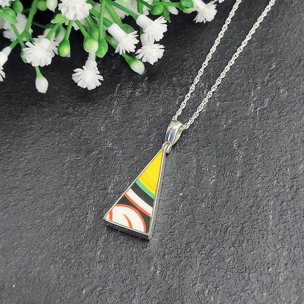 Hepburn and Hughes Art Deco pendant | Triangular Clarice Cliff necklace | 37mm long | Four options | Sterling Silver
