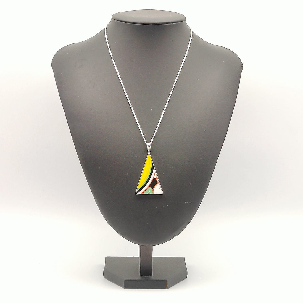 Hepburn and Hughes Art Deco pendant | Triangular Clarice Cliff necklace | 50mm long | Two options | Sterling Silver