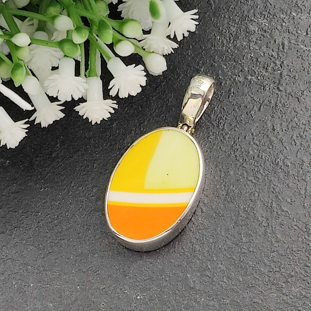 Hepburn and Hughes Art Deco Pendant | Upcycled Clarice Cliff | Small oval | Sterling Silver