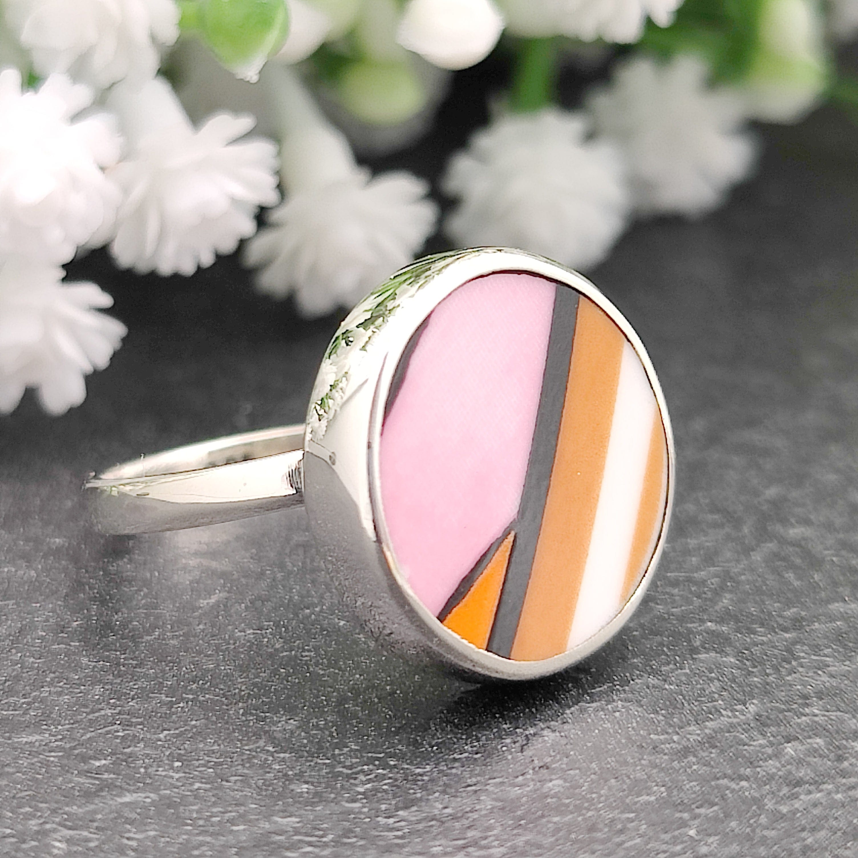 Hepburn and Hughes Art Deco Ring | Clarice Cliff Ceramics | Circle | Sterling Silver