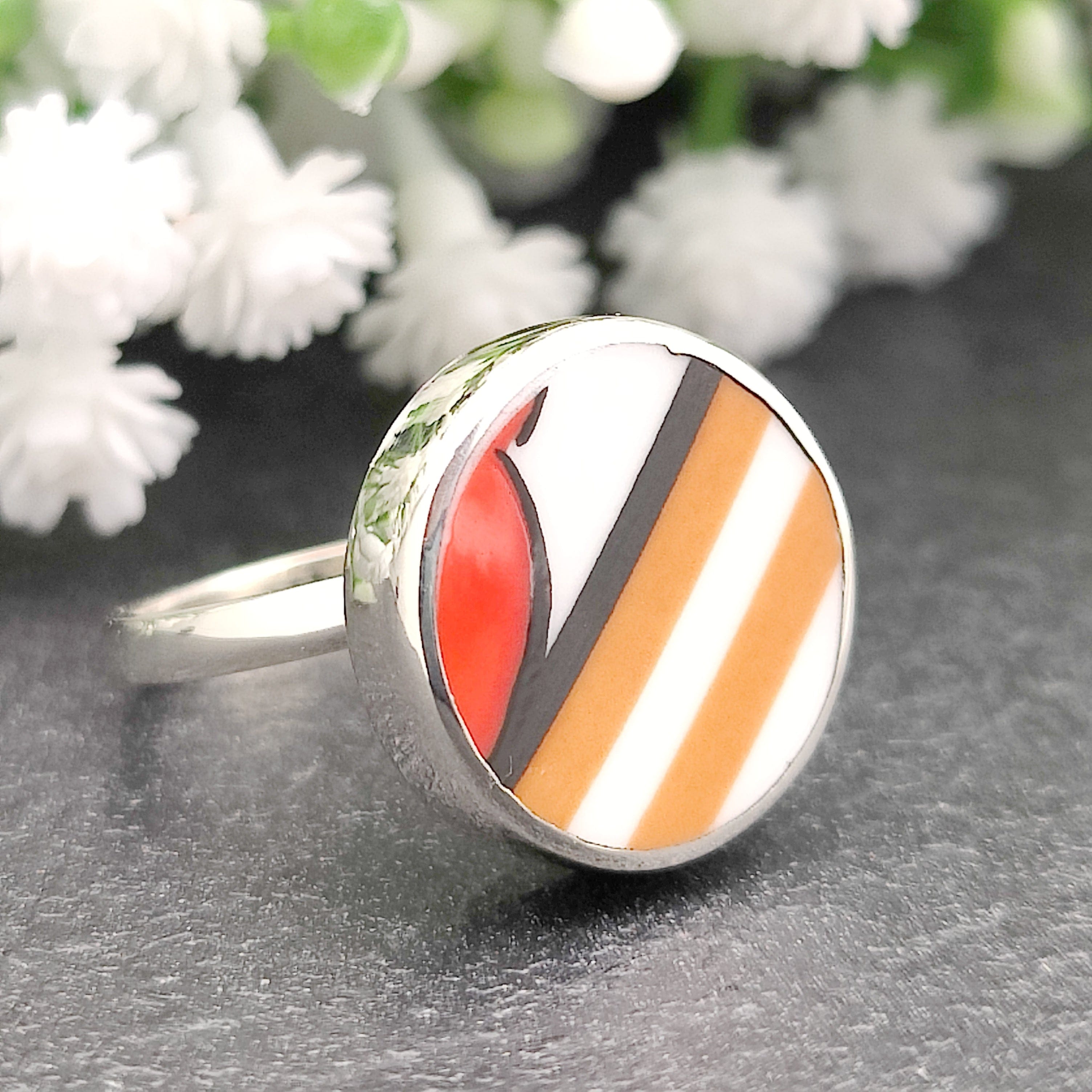 Hepburn and Hughes Art Deco Ring | Clarice Cliff Ceramics | Circle | Sterling Silver