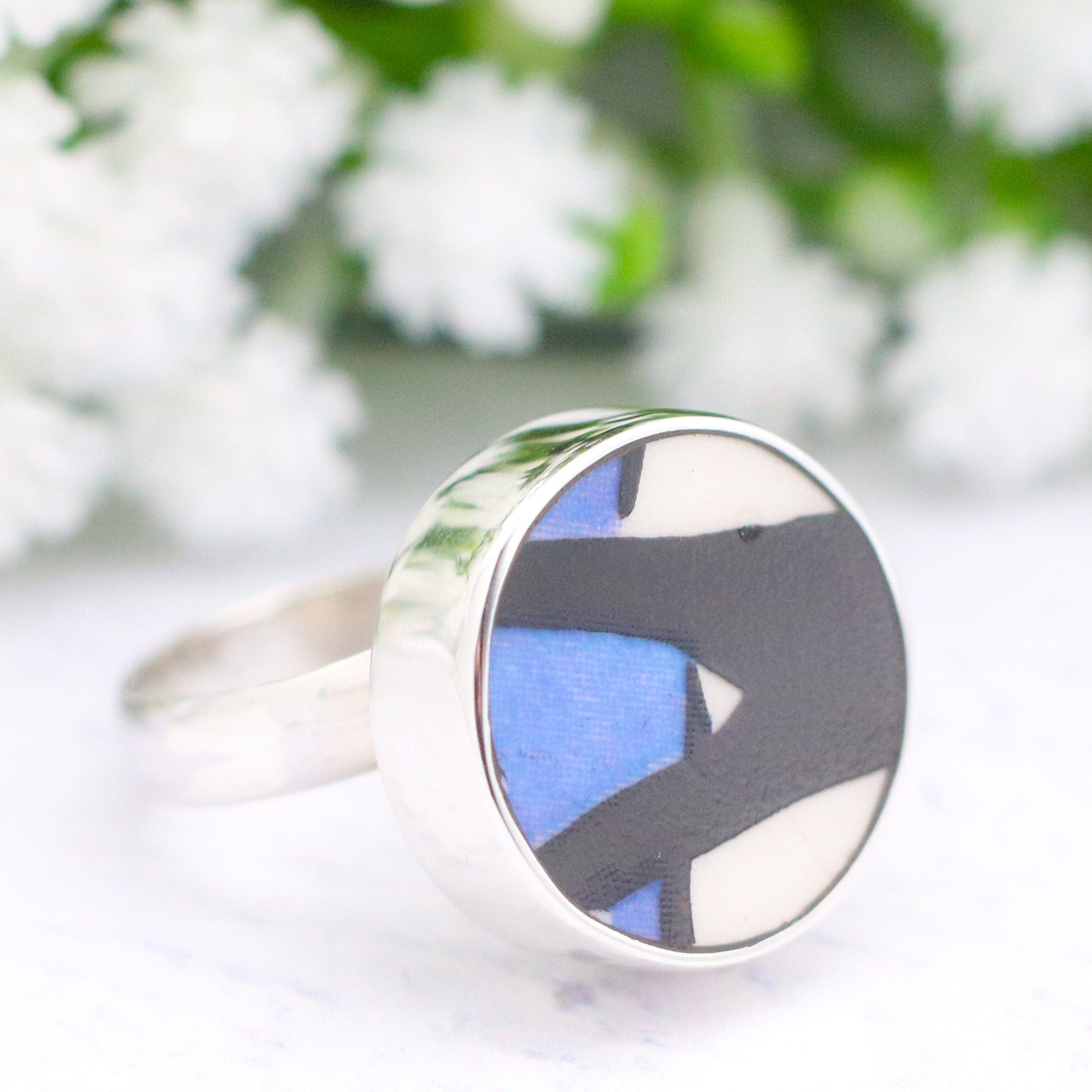 Hepburn and Hughes Art Deco Ring | Clarice Cliff Ceramics | Circular | Sterling Silver