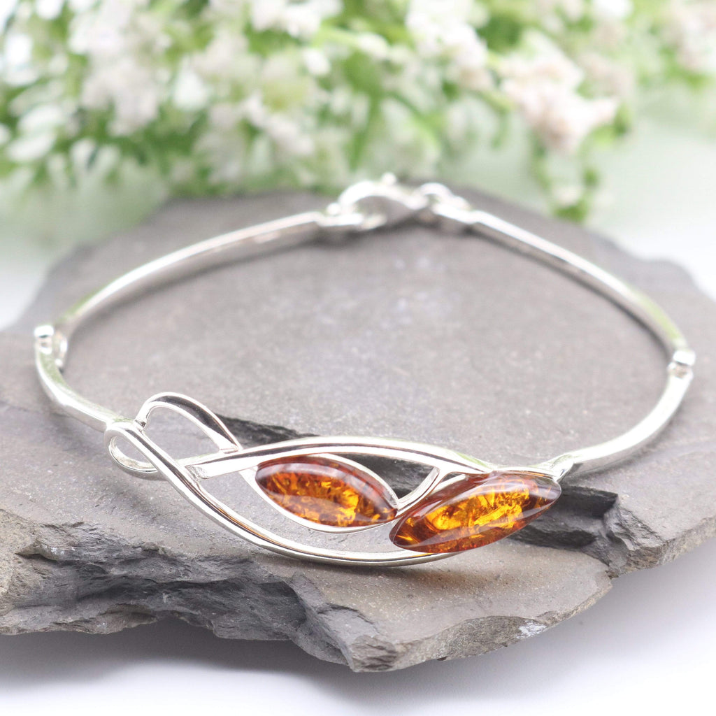 Hepburn and Hughes Baltic Amber Bracelet, Marquise Ovals in Sterling Silver
