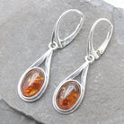 Hepburn and Hughes Baltic Amber Earrings, Oval with double frame in Sterling Silver