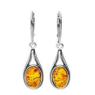 Hepburn and Hughes Baltic Amber Earrings, Oval with double frame in Sterling Silver