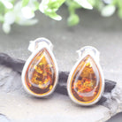 Hepburn and Hughes Baltic Amber Earrings, stud teardrop in Sterling Silver