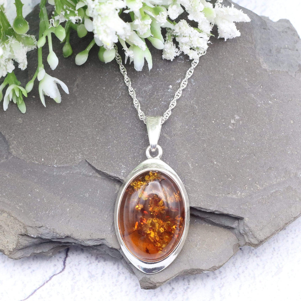 Hepburn and Hughes Baltic Amber Pendant, Oval in Sterling Silver