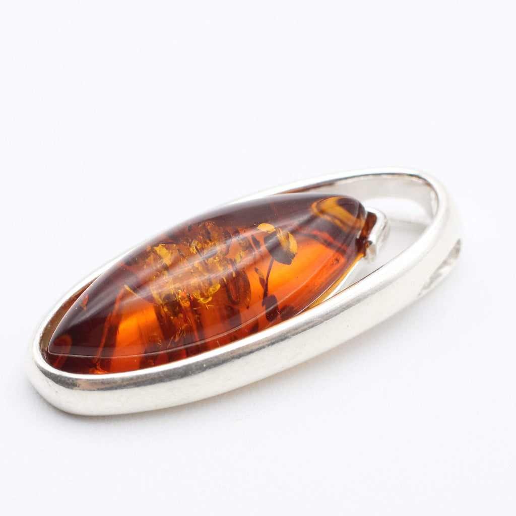 Hepburn and Hughes Baltic Amber Pendant,  Pointed Oval in Sterling Silver