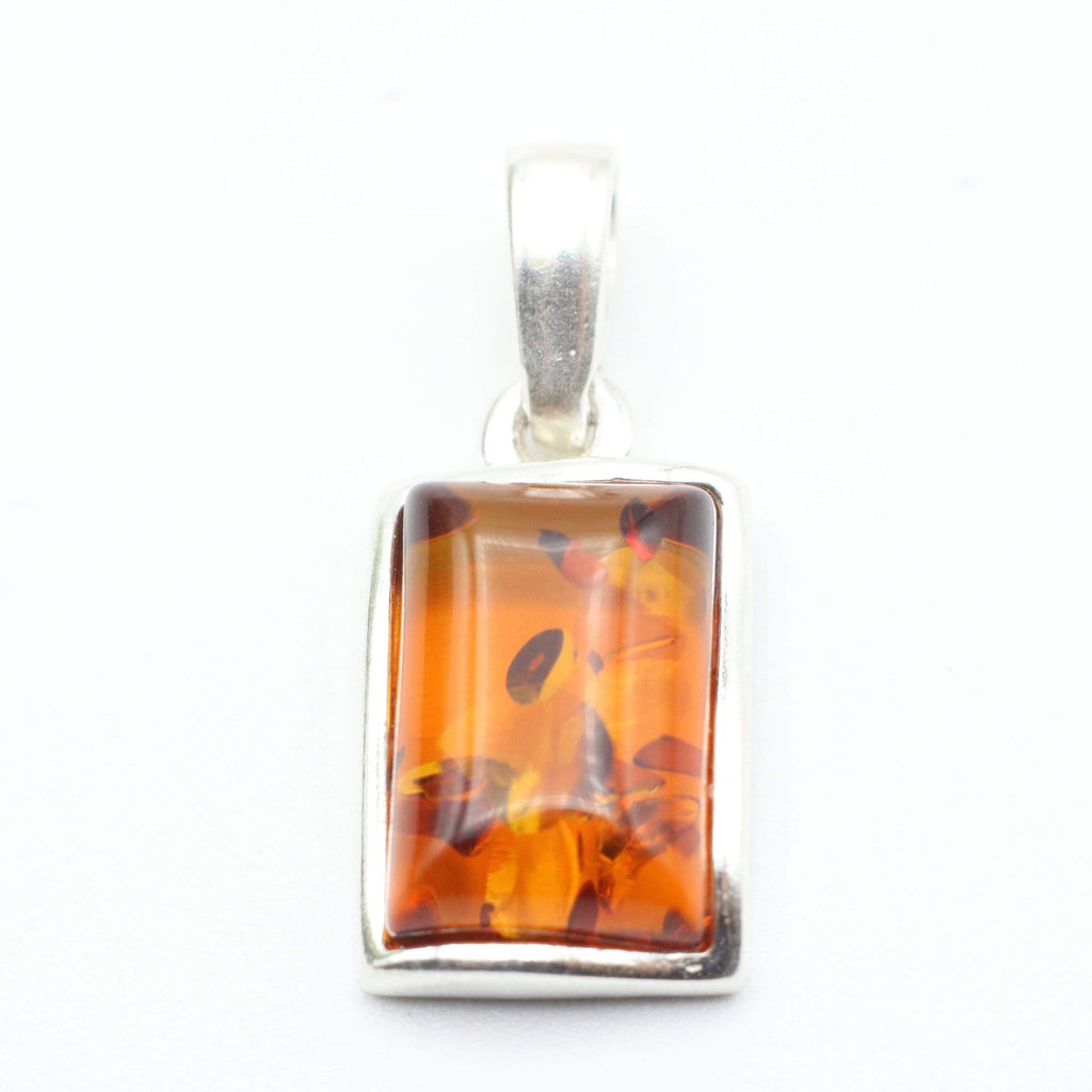 Hepburn and Hughes Baltic Amber Pendant, Rectangle in Sterling Silver
