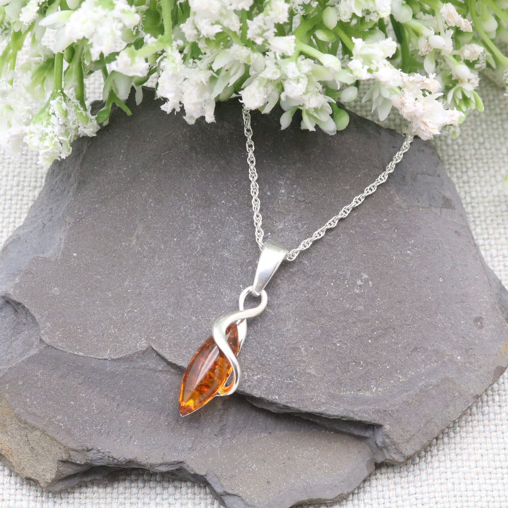 Hepburn and Hughes Baltic Amber Pendant, wrapped Oval in Sterling Silver