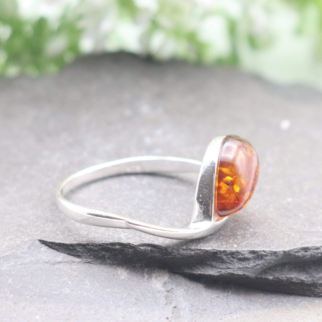 Hepburn and Hughes Baltic Amber Ring, Pear in Sterling Silver