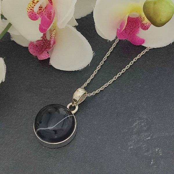 Black Onyx Disc shops Pendant, Sterling Silver, 1.75 Inches, Round Black Onyx Pendant