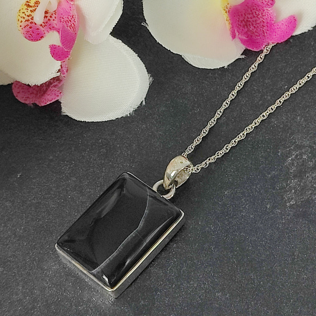 Hepburn and Hughes Banded Black Onyx Pendant | Rectangle | Sterling Silver