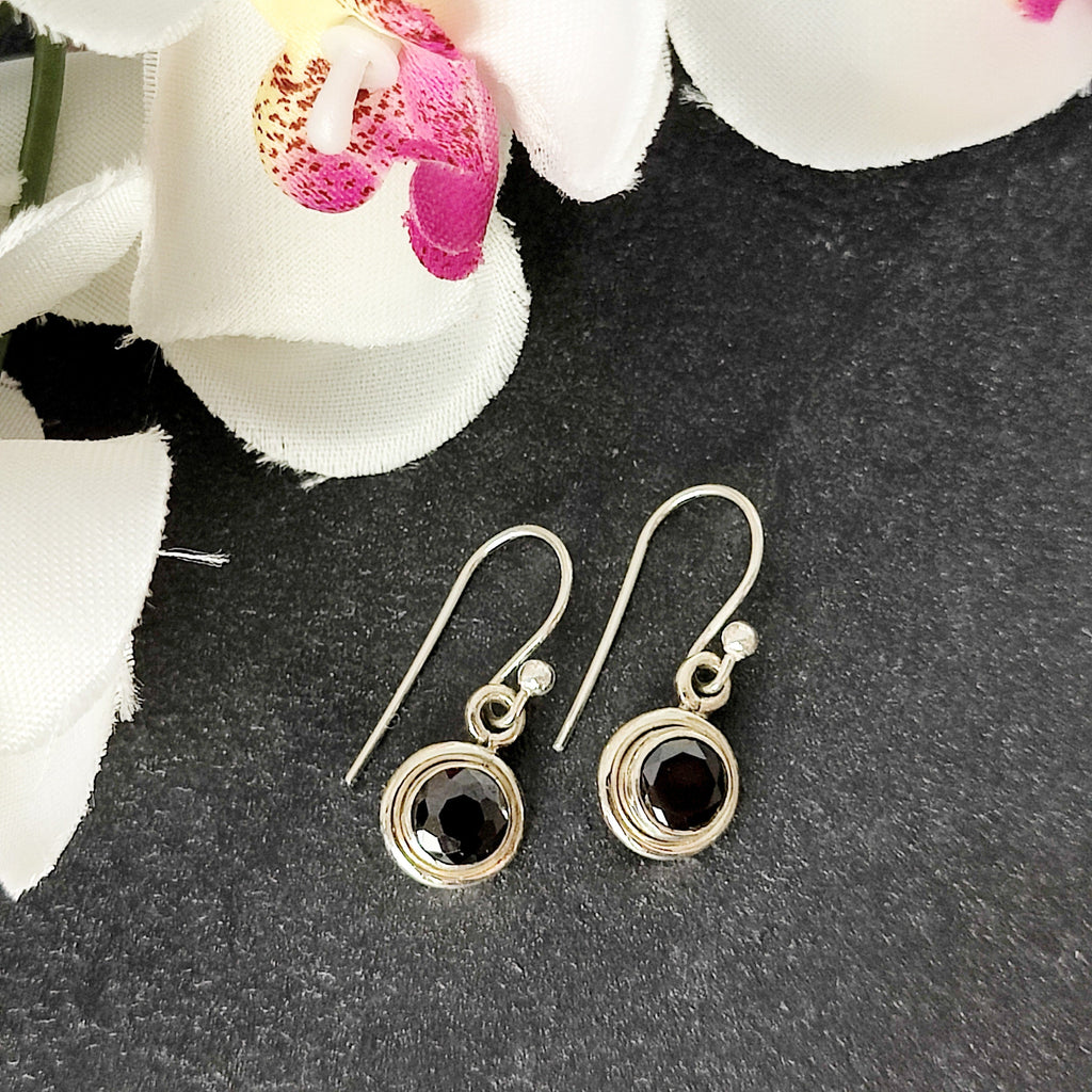 Hepburn and Hughes Black Onyx Earrings | Circular Drop Ear Wire | Sterling Silver